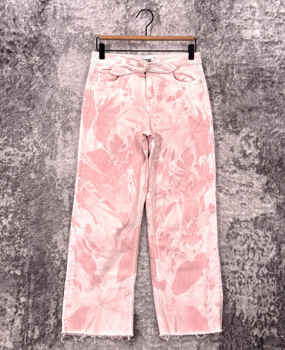 Paige Jeans 26 Womens Nellie Culotte Crop Tie Front Pink Bleach Dye Denim